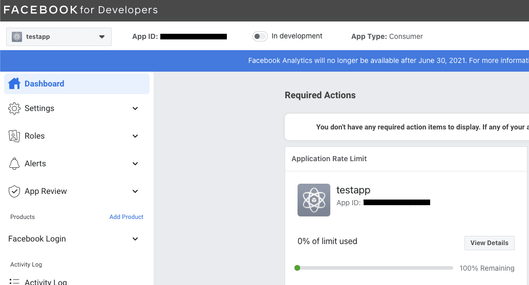 Facebook Developers Application
